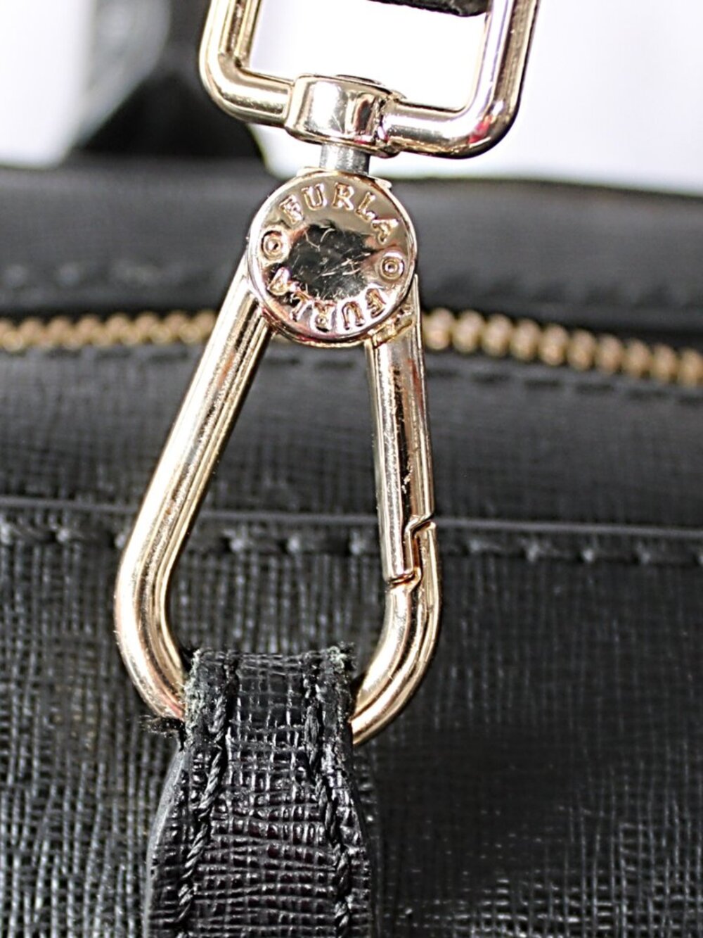 Furla Black Leather Satchel Top Handle Bag w/ Shoulder Strap Gold Hardware - Picture 11 of 12